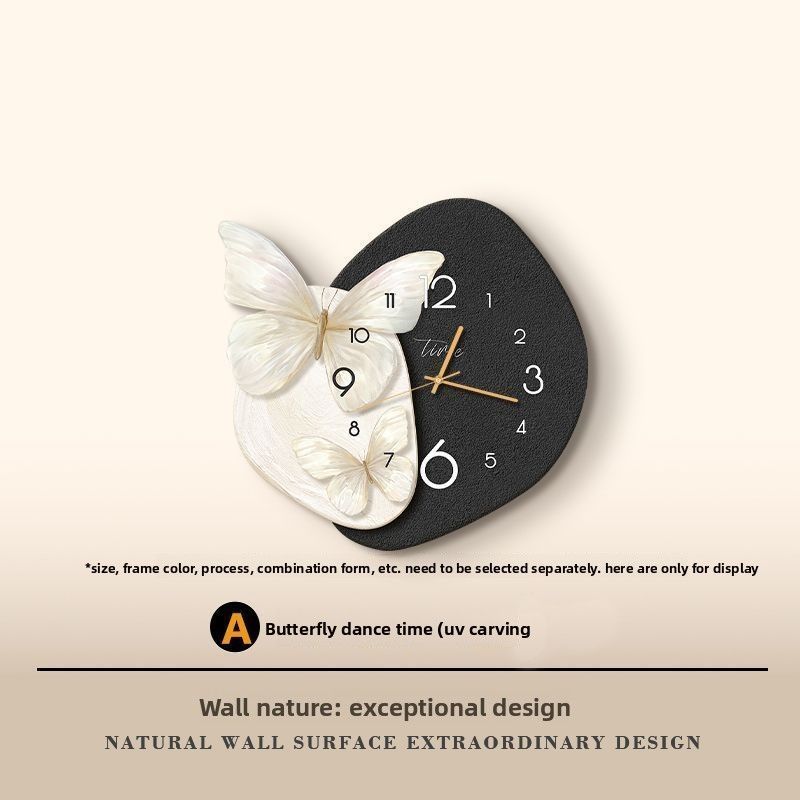 Black White Gray Living Room Art Minimalist Butterfly Wall Hanging 2025 New Light Luxury High-end Feel Clock_voghion.com
