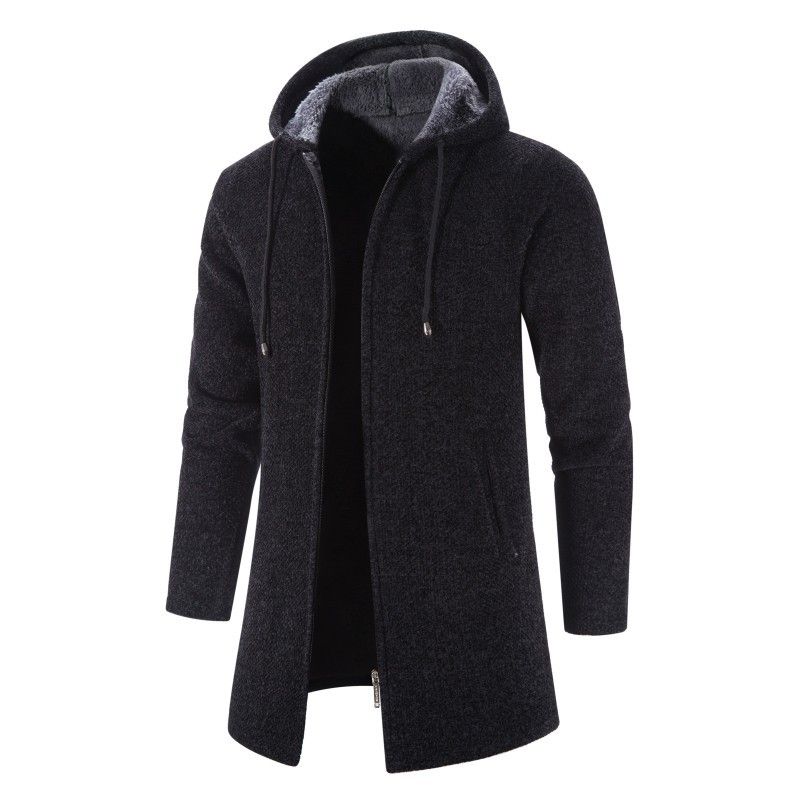 Men's Autumn and Winter Warm New Knitted Cardigan Fashion Casual Zipper Hooded Thickened Mid length Cardigan Coat_voghion.com