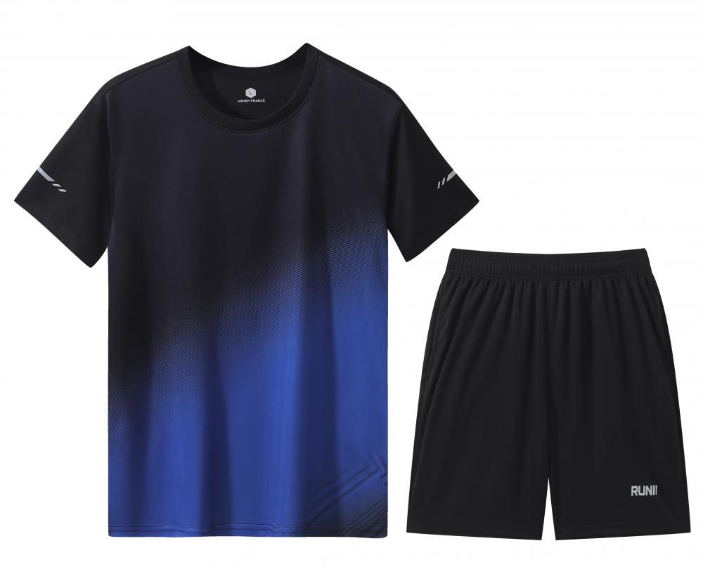 Ensemble de vêtements de sport pour hommes, en polyester, vêtements d'été ultra-fins, haute élasticité, décontracté, séchage rapide, ensemble deux pièces pour hommes_voghion.com