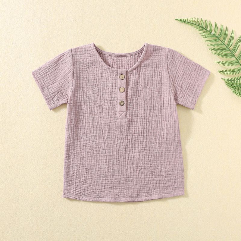 Roupas infantis Menino Bebê Manga Curta Dupla Gaze Menino Verão Fino Top Camiseta Infantil Crepe_voghion.com