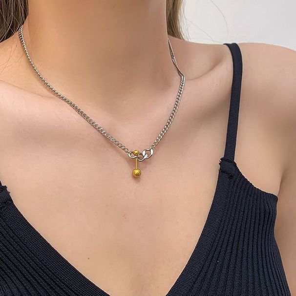 Collana con sfera in acciaio al titanio, stile europeo e americano, stile retrò, semplice, design di nicchia, personalità._voghion.com