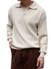 Polo à manches longues et col en V pour homme, couleur unie, tendance, automne_voghion.com