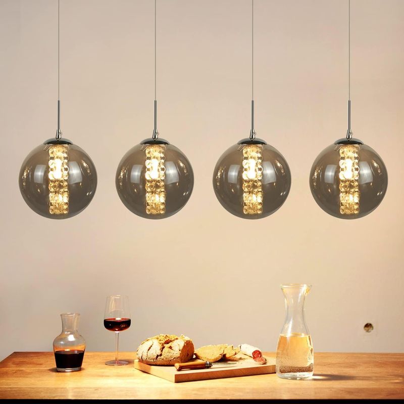 Pendelleuchte Esstisch Pendellampe 4 Flammig - Höhenverstellbar Kronleuchter Hängeleuchte Aus Glas In Farbe Grau Für Wohnzimmer Schlafzimmer Esstisch_voghion.com