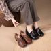 Top layer cowhide loafers for autumn 2024, work sponge cake soled shoes, women's with one foot, thick heel shoes_voghion.com