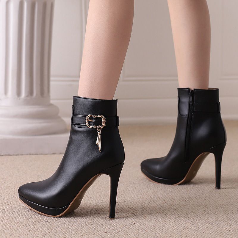 CMY Große Stiefel Spitz High Heel Stiefel Dünne Ferse Kurze Stiefel Herbst Und Winter Neue Damenstiefel_voghion.com
