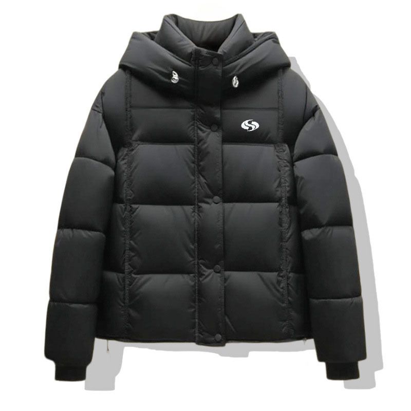 Piumino corto con cappuccio e vestibilità comoda, a forma di S, ricamato, da uomo, per autunno e inverno, spesso e caldo, in cotone._voghion.com