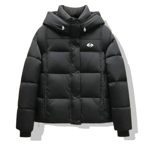 Piumino corto con cappuccio e vestibilità comoda, a forma di S, ricamato, da uomo, per autunno e inverno, spesso e caldo, in cotone._voghion.com