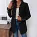 Fall/Winter Women's Elegant Blazer – Oversized Three-Button Long Sleeve Jacket With Stand Collar (Black/White/Gray, S-XXL)_voghion.com