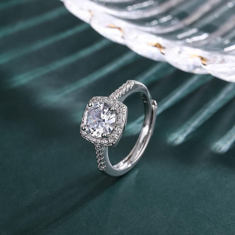 Platin Moissanit Antragsring Zirkon Ring Karat Rund Diamant Offen Damenring Verlobungsring Ehering_voghion.com