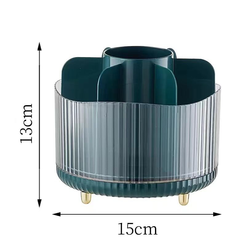 Organizador de brochas de maquillaje giratorio de 360°: caja de almacenamiento de cosméticos con múltiples compartimentos para brochas, labiales y delineadores (estilo minimalista moderno)_voghion.com