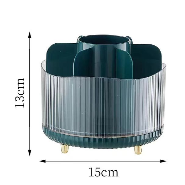 Organizador de brochas de maquillaje giratorio de 360°: caja de almacenamiento de cosméticos con múltiples compartimentos para brochas, labiales y delineadores (estilo minimalista moderno)_voghion.com