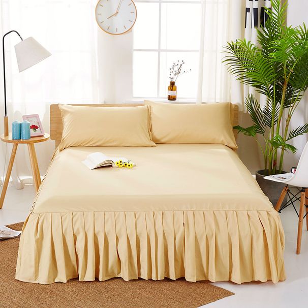 85g Brushed Fabric Solid Color Bed Skirt With Lace Trim - Dustproof & Non-Slip Mattress Cover For Simmons_voghion.com