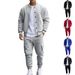 Autumn Winter American Style Stand Collar Baseball Jacket With Fleece Lined Pants Loose Fit Men's Sports Suit_voghion.com