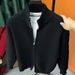 Cardigan masculino slim fit com zíper duplo – suéter de malha com gola alta (preto/vermelho/cinza/damasco, M-3XL)_voghion.com