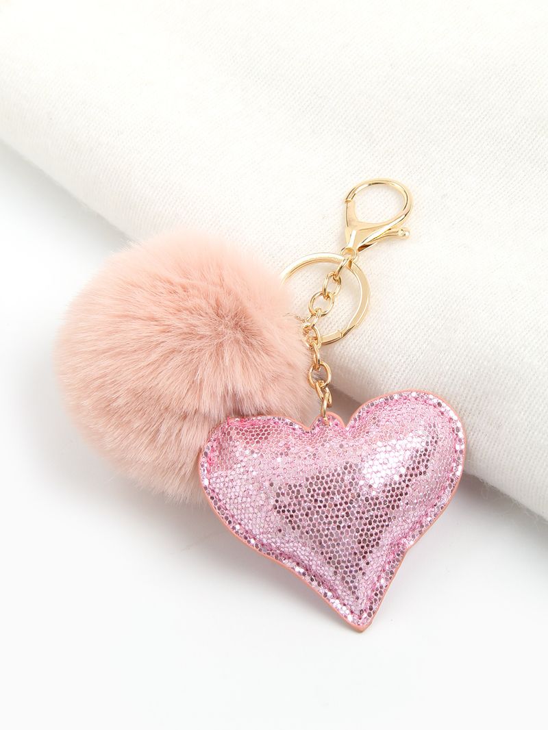 Bag Charm Hot Drilling Strawberry Heart Shaped Keychain Ladies Luggage Fur Ball Tassel Pendant Fashion Rhinestone Pendant Small Gift_voghion.com