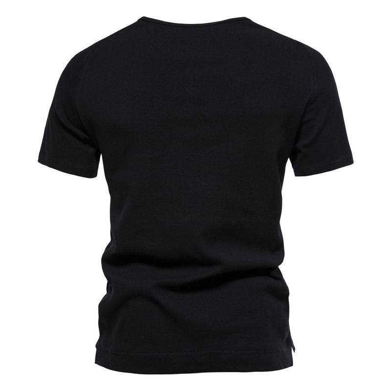 Maglietta Henley 2025d, t-shirt casual da uomo a maniche corte, in cotone 230g, a costine grossolane_voghion.com