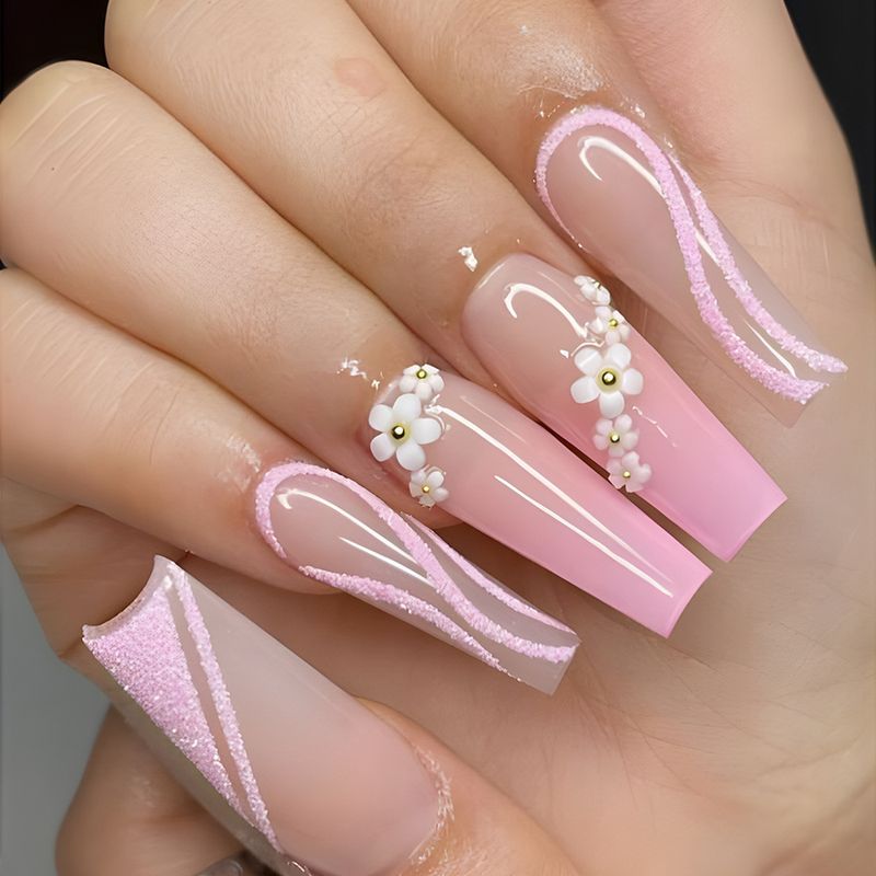 Valse Paars 24 Stuks Nagels Lange Doodskist Druk Op Nagels Met Strass Bloem Streep Ontwerp Ballet Nep Nagels Wea Rijnste_voghion.com