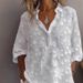 Women's Clothing Women's Casual V-Neck Short Sleeve Blouse - Solid Color Spring/Autumn Top With Button Detail & Embroidered Design_voghion.com