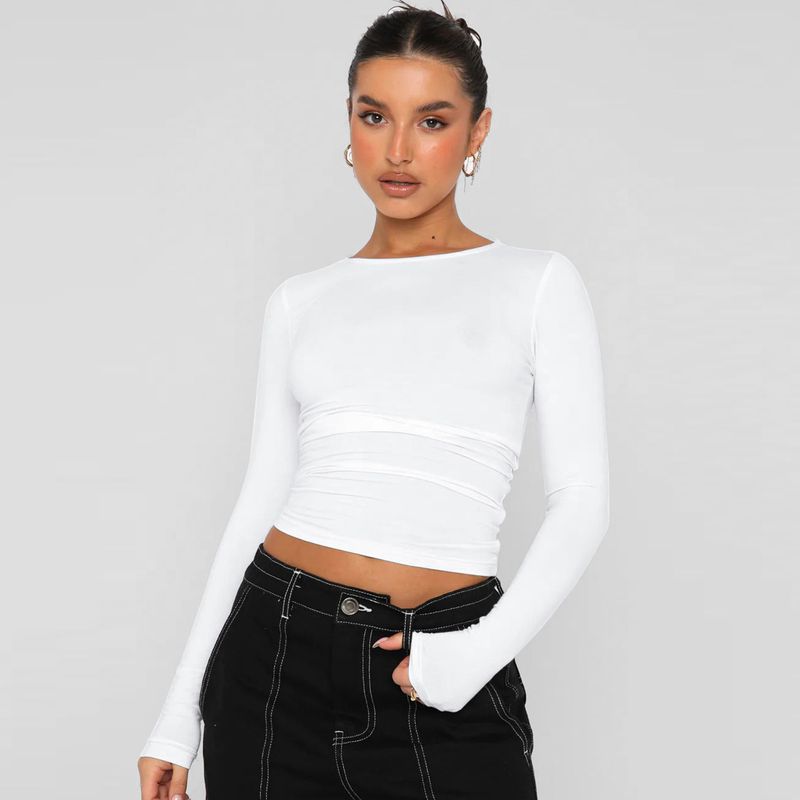 Maglieria da donna attillata Y2K casual T-shirt a maniche lunghe maglietta base all-in-one che assorbe l'umidità_voghion.com