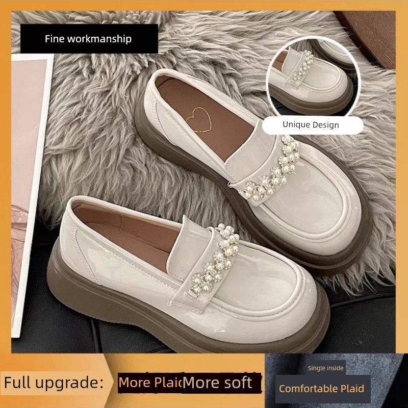 Tykk sål 2024 Nye ankomst Fransk Retro Britisk Stil Loafers Dame Alsidige Enkeltlags Mary Jane Små Læder_voghion.com