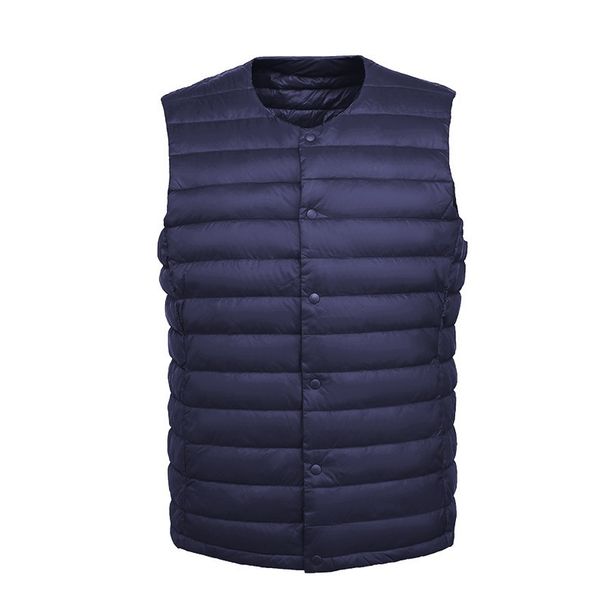 Gilet sans manches léger en duvet pour homme Cove Wholesale, gilet d'extérieur, grandes tailles, sans col, col rond, court, ultra-fin_voghion.com