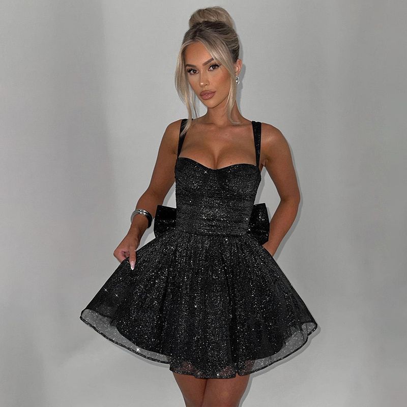 Damenbekleidung Neuer sexy Trend Mesh Splicing Kurzer Rock Eine Schulter Tube Top Rückenfreies Kleid_voghion.com