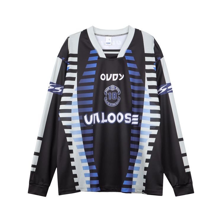 maglietta lunga da uomo originale nuova da corsa in cotone pettinato a maniche lunghe con lettere larghe, stile retrò creativo, marea_voghion.com