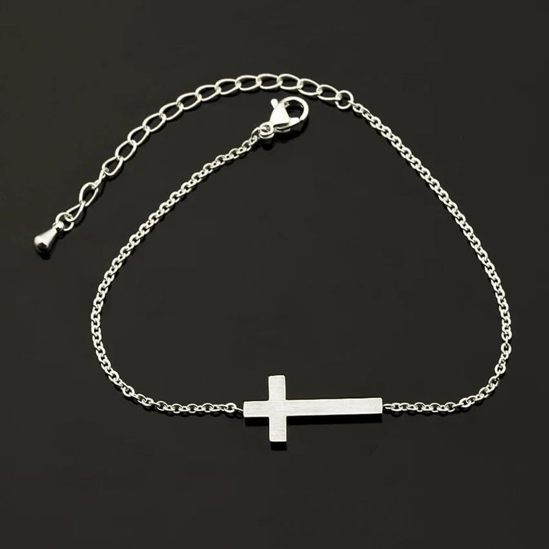 Jewelry Cross Pendant Anklet Adjustable Cuban Chain Stainless Steel Non-Fading Versatile Simple_voghion.com