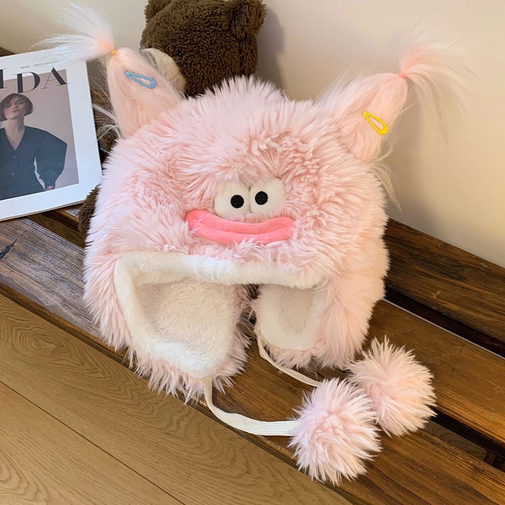 Lustige, hässliche, süße Plüschmütze für Damen, Herbst und Winter, großer Kopfumfang und dicker, warmer Ohrenschutz aus Samt_voghion.com