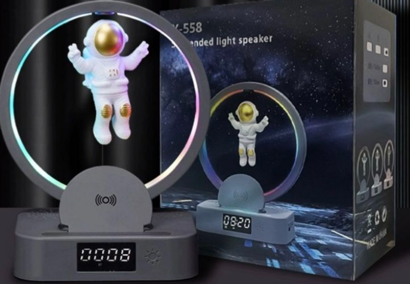 Difuzor audio spațial Bluetooth Maglev pentru astronaut, încărcare wireless, ceas, subwoofer integrat, sunet de înaltă calitate, creativ_voghion.com
