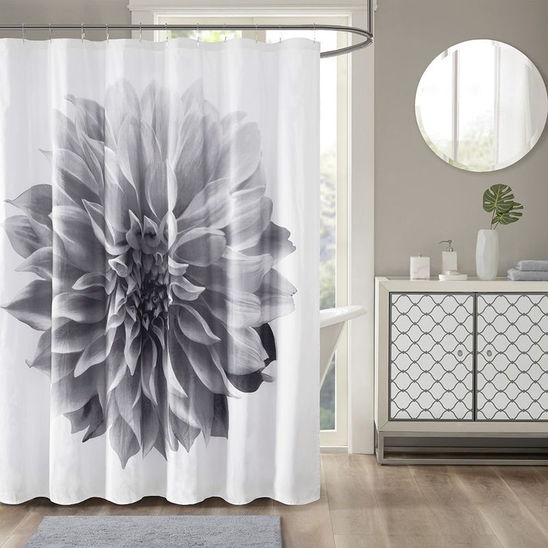 Printed Floral Cotton Shower Curtain_voghion.com