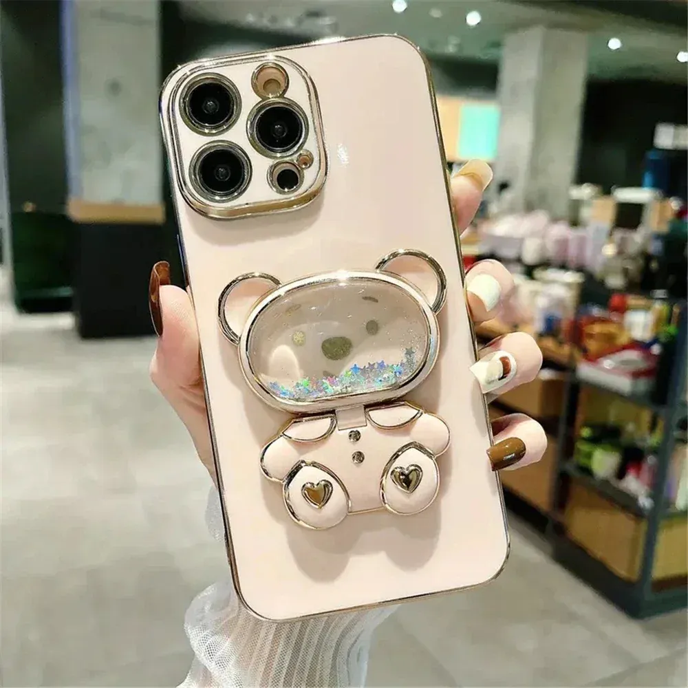 Modische, luxuriöse, plattierte 3D-Bärenhalter-Telefonhülle für iPhone 16 Pro Max 15 Plus 5G für stoßfeste Silikonschutzhülle_voghion.com