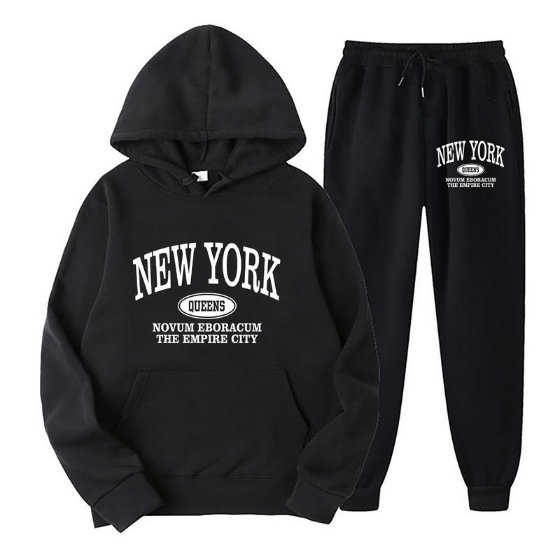 Herrenbekleidung Neue Herren Hoodie Pullover Anzug Modedruck Zweiteiliger Casual Sportswear Anzug Herren_voghion.com