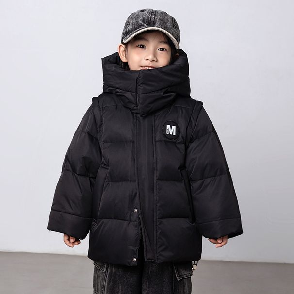 Boys' Winter Down Jacket - Short Hooded Coat With 55% White Duck Down (110-150cm, Black/Khaki/Beige/Grey)_voghion.com