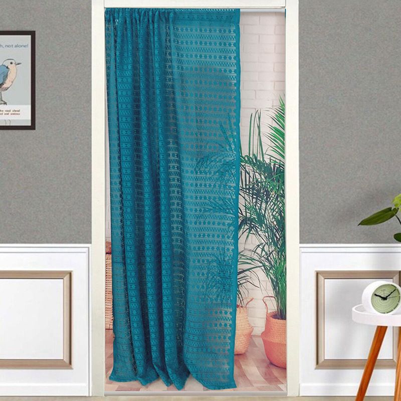 Blue Dot Lace Door Curtain – Elegant Sheer Panel For Living Room & Bedroom (150x200cm, American Style)_voghion.com