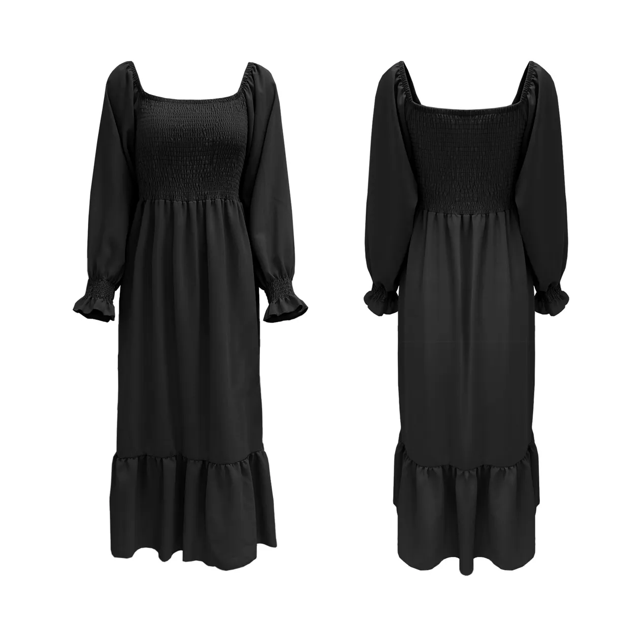 Vêtements pour femmes, pull à col carré, manches longues, à volants, taille haute, tempérament serré, robe de banlieue, automne et hiver_voghion.com