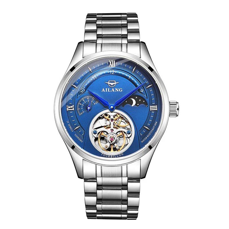AILANG Top  Luxury Moon Phase Skeleton Tourbillon  Men Automatic Mechanical Male Wrist_voghion.com