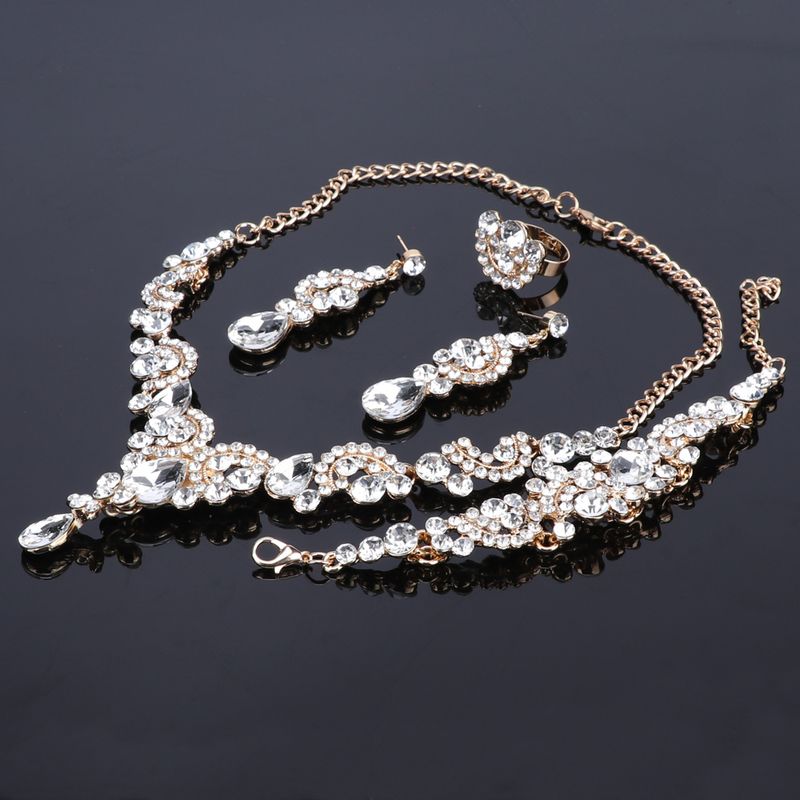 Luxury Statement Necklace Earrings Bracelet Ring Jewelry Sets for Women Crystal Bib Gold Color Chain Bridal Jewellery_voghion.com