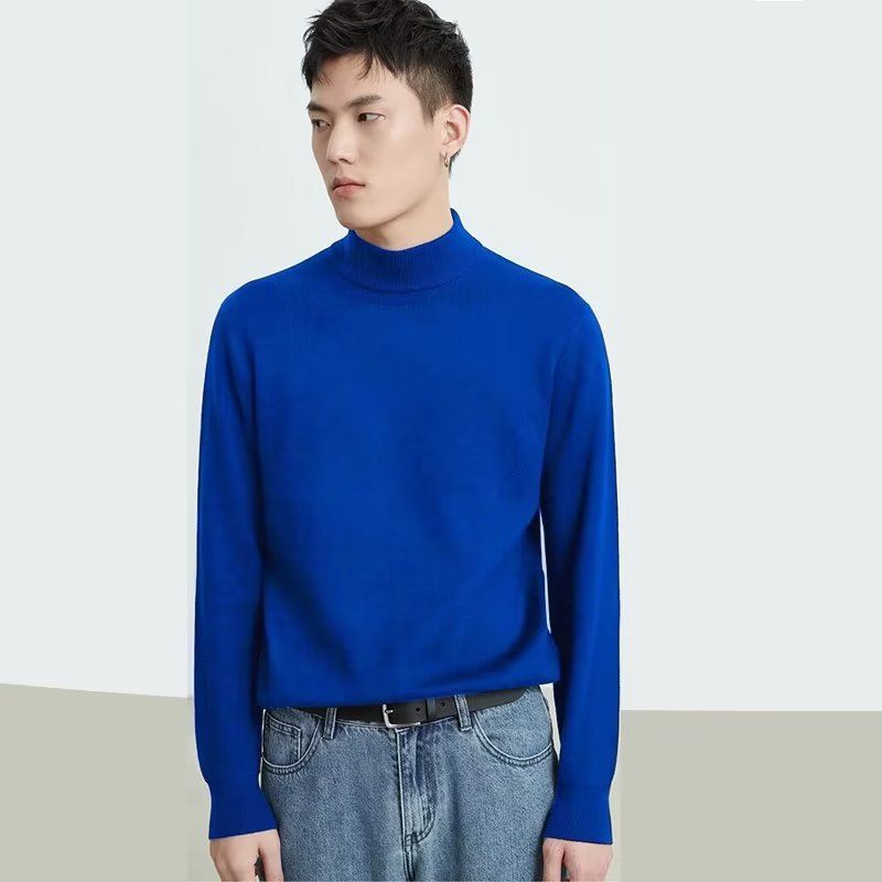 Pull à col roulé mi-long décontracté pour homme, basique, ample, polyvalent, slim, multicolore, mode, haut tricoté_voghion.com