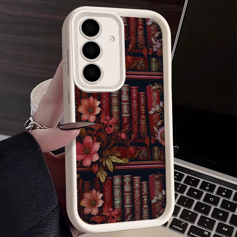Flowery Bookshelf Painting Soft Case For Samsung Galaxy A55 A54 A53 A35 A14 A15 A16 A26 A36 A56 5G S24 S22 S25 Ultra S23FE Cover_voghion.com