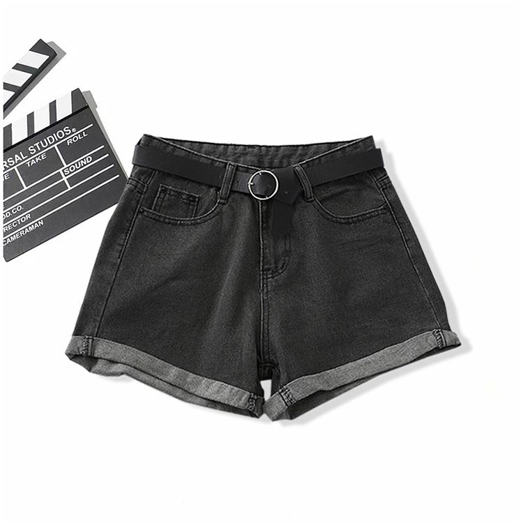Džinsu šorti sieviešu vasarai 2024. gada jauni Instagram ar augstu vidukli, brīvi pieguļoši virsdrēbes slaidinoši cirtaini malas A līnijas pikanti_voghion.com