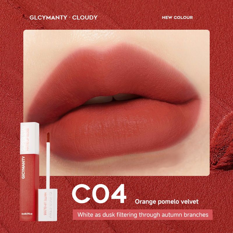 Velvet Matte Lip Glaze - Rossetto in tubetto quadrato, resistente e anti-trasferimento, 12 ore, colore rosso acceso_voghion.com