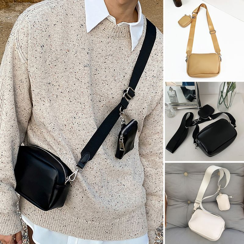 Lihao Messenger sangle réglable ouverture à glissière avec Mini sac à bandoulière de mode pour hommes de couleur unie pour un usage quotidien-abricot_voghion.com