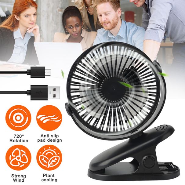 Portable Cooling Fan USB 3 Speeds Rechargeable Clip On Desk Baby Stroller_voghion.com