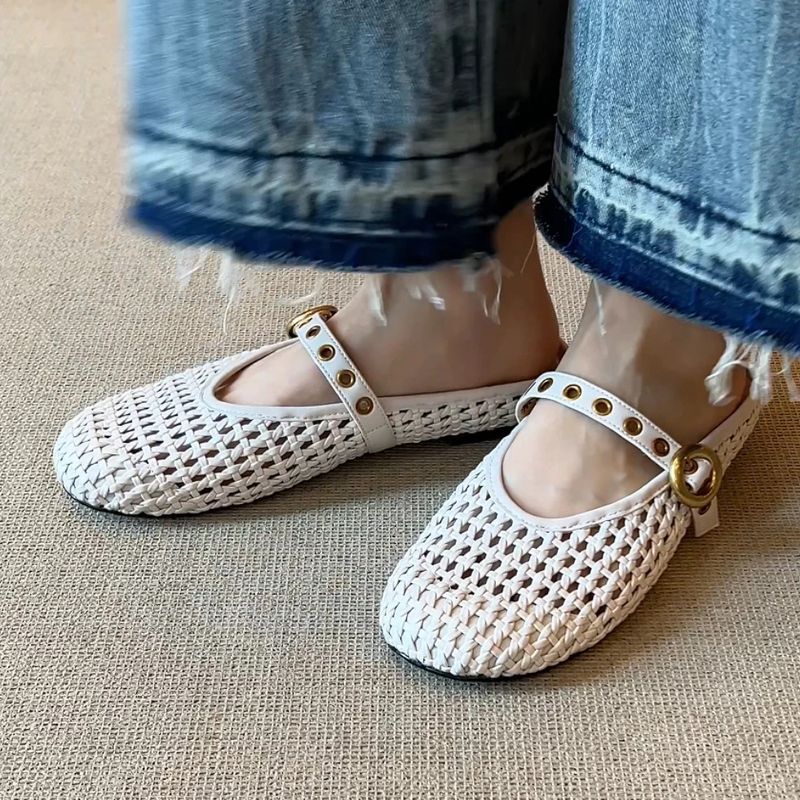 Damen-Sommer-Outdoor-Schuhe, gewebt, mit Hohllöchern, Slip-On-Sandalen, bequeme Pantoletten, vielseitig kombinierbar_voghion.com