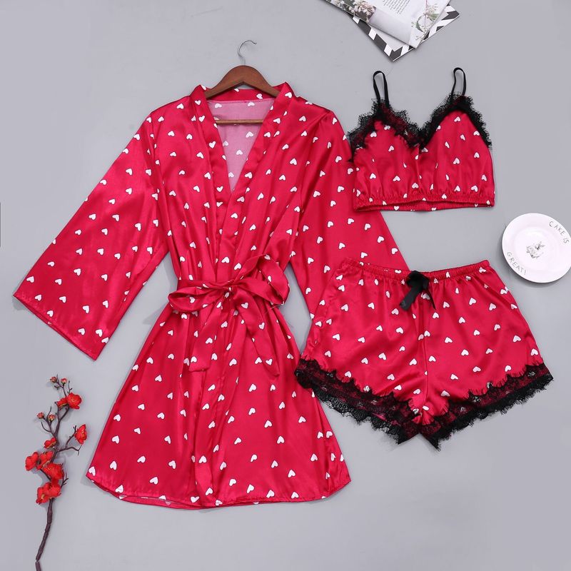 Damskie piżamy Love Summer Pajamas Set Tube Top Silk Suspender Nightshirt Home Clothes_voghion.com