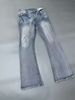 Men's Clothing Paris Style Flared Lost Videotape Ice Blue Washed Damaged Flared Jeans Clean Fit Style_voghion.com