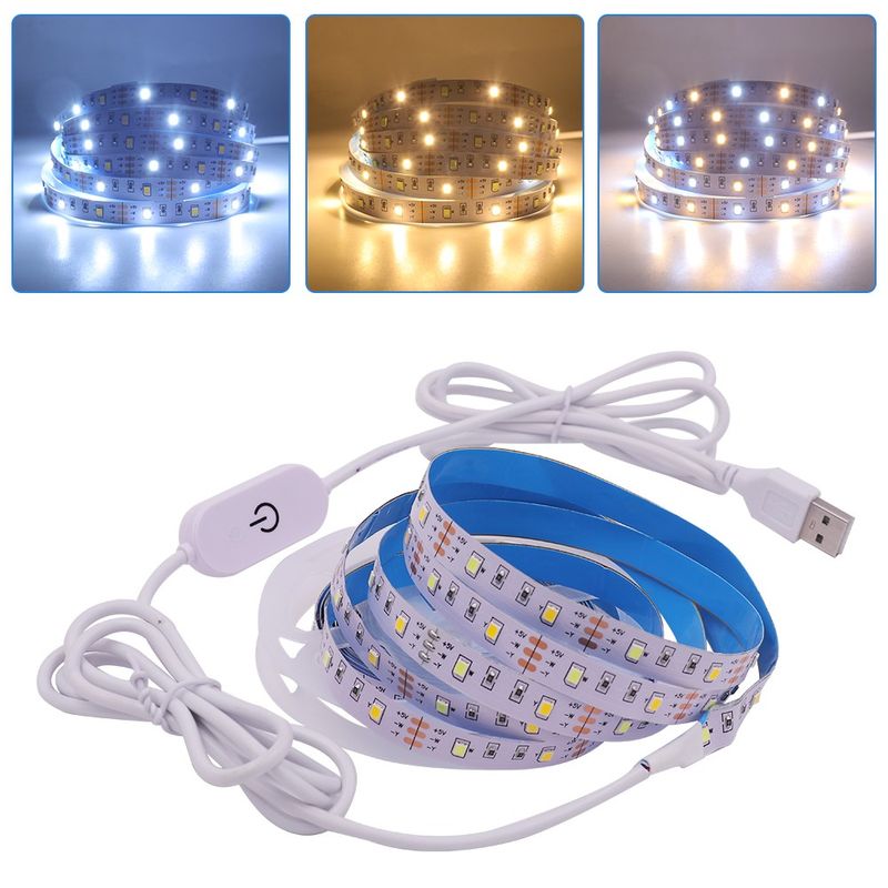 Bande lumineuse LED USB 5 V tactile, intensité variable, rétroéclairage TV/PC, blanc chaud, flexible_voghion.com