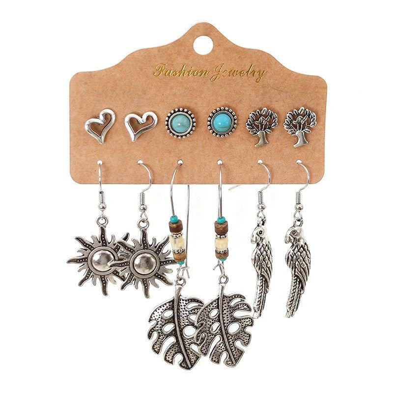 set di gioielli retrò orecchini vento nazionale argento scenico vendita calda foglie rotonde perno orecchio_voghion.com