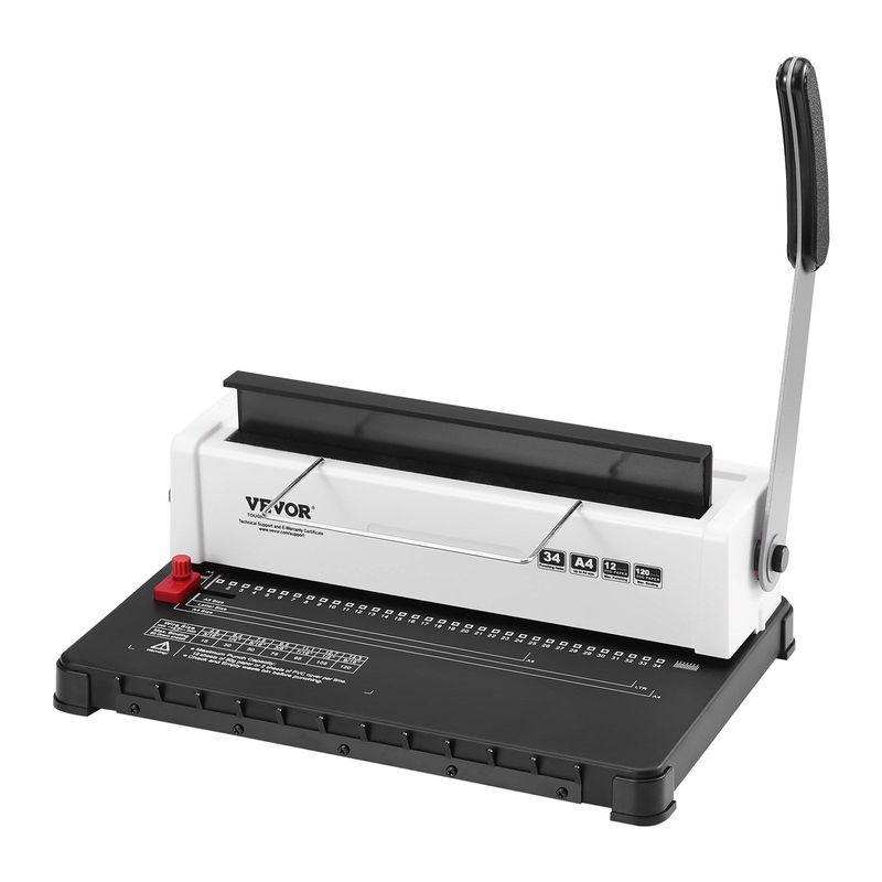 VEVOR Coil Spiral Binding Machine, Manual Book Maker 34-Holes Binding 120 Sheets, Punch Binder With 100pcs 5/16'' Coil Binding Spines, Adjustable Side Margin, For Letter Size, A4, A5_voghion.com